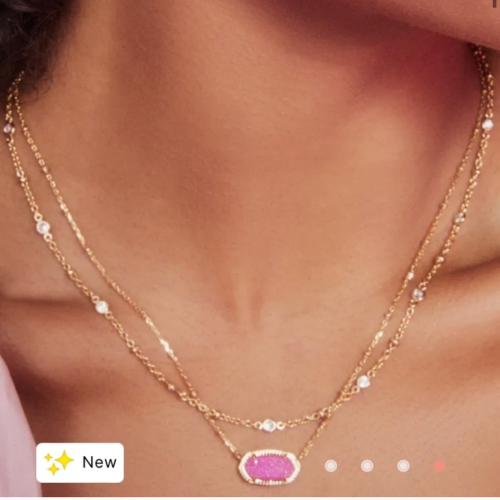 Kendra Scott x Barbie Elisa Double Multi Strand Necklace Pink Drusy Crystal